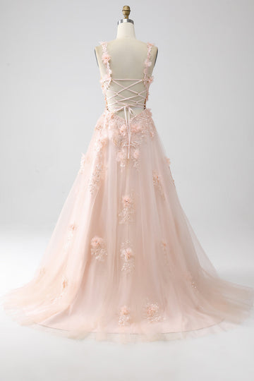 Blush A-Line Spaghetti Straps Abito lungo da ballo con applicazioni